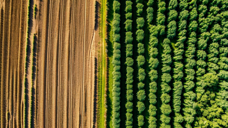 Satellite imagery comparison over agricultural crop field showing resolution difference