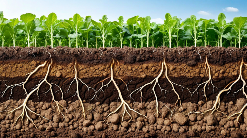 Agricultural soil profile cross-section showing root zone water balance layers