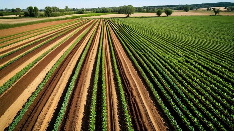 Variable-rate irrigation management zone map overlaid on aerial crop field
